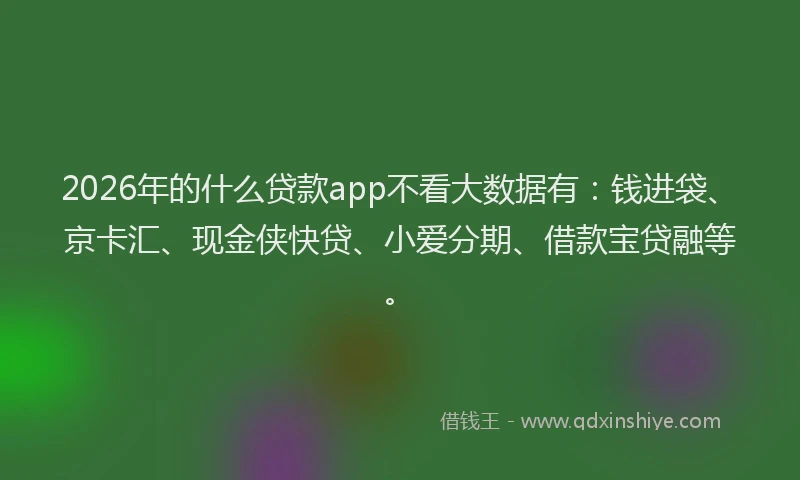 2026年的什么贷款app不看大数据有：钱进袋、京卡汇、现金侠快贷、小爱分期、借款宝贷融等。