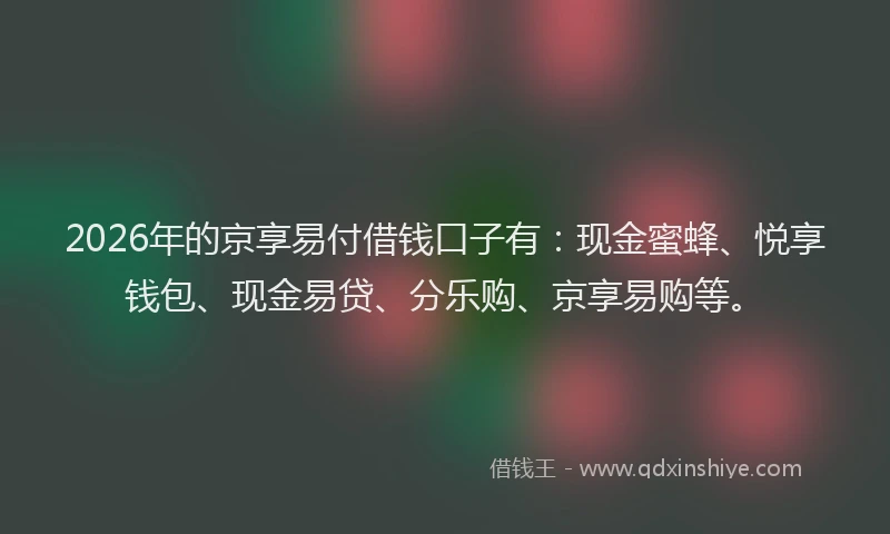 2026年的京享易付借钱口子有：现金蜜蜂、悦享钱包、现金易贷、分乐购、京享易购等。