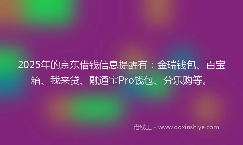 2025年的京东借钱信息提醒有：金瑞钱包、百宝箱、我来贷、融通宝Pro钱包、分乐购等。