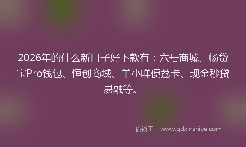 2026年的什么新口子好下款有：六号商城、畅贷宝Pro钱包、恒创商城、羊小咩便荔卡、现金秒贷易融等。