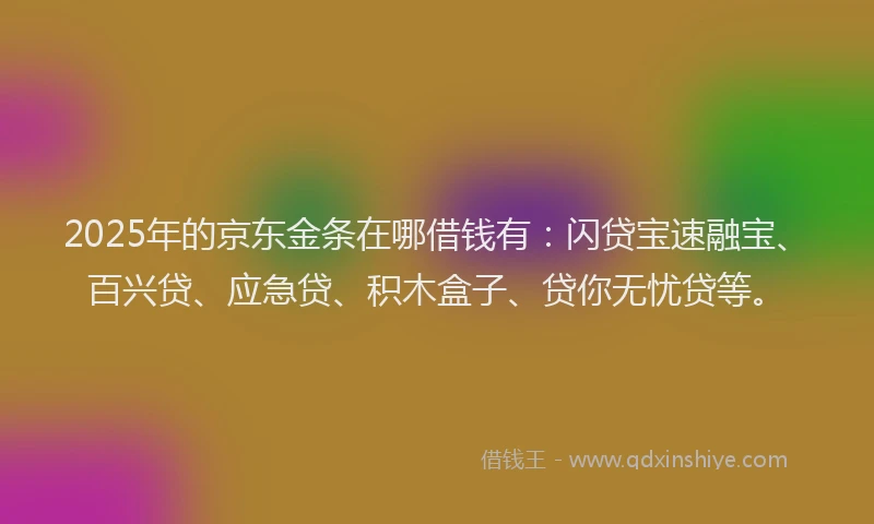 2025年的京东金条在哪借钱有：闪贷宝速融宝、百兴贷、应急贷、积木盒子、贷你无忧贷等。
