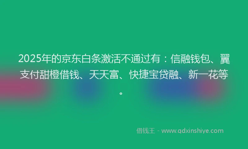 2025年的京东白条激活不通过有：信融钱包、翼支付甜橙借钱、天天富、快捷宝贷融、新一花等。