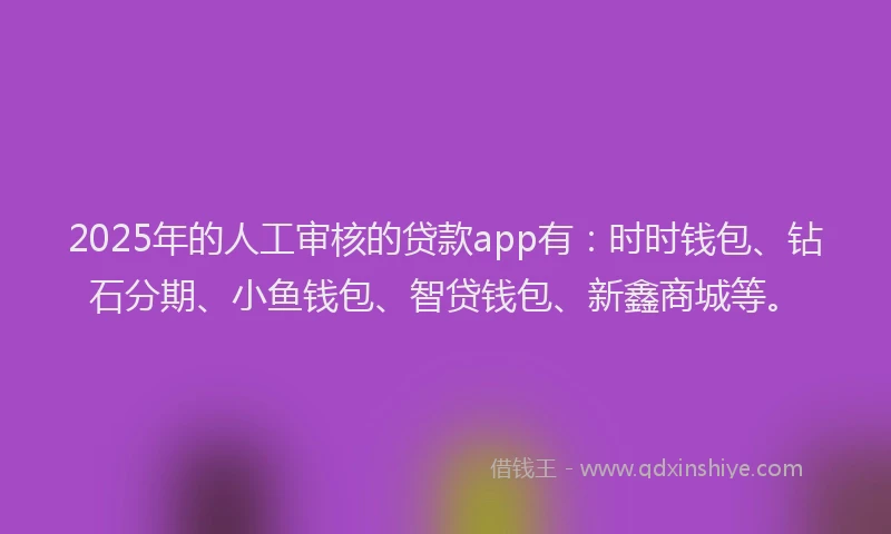 2025年的人工审核的贷款app有：时时钱包、钻石分期、小鱼钱包、智贷钱包、新鑫商城等。