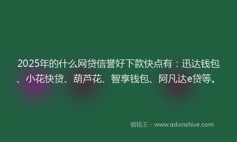 2025年的什么网贷信誉好下款快点有：迅达钱包、小花快贷、葫芦花、智享钱包、阿凡达e贷等。