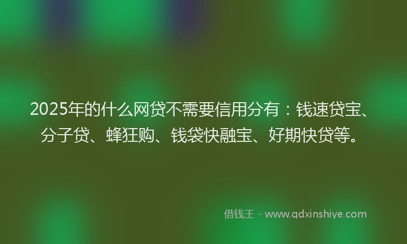 2025年的什么网贷不需要信用分有：钱速贷宝、分子贷、蜂狂购、钱袋快融宝、好期快贷等。