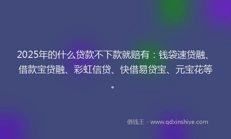 2025年的什么贷款不下款就赔有：钱袋速贷融、借款宝贷融、彩虹信贷、快借易贷宝、元宝花等。