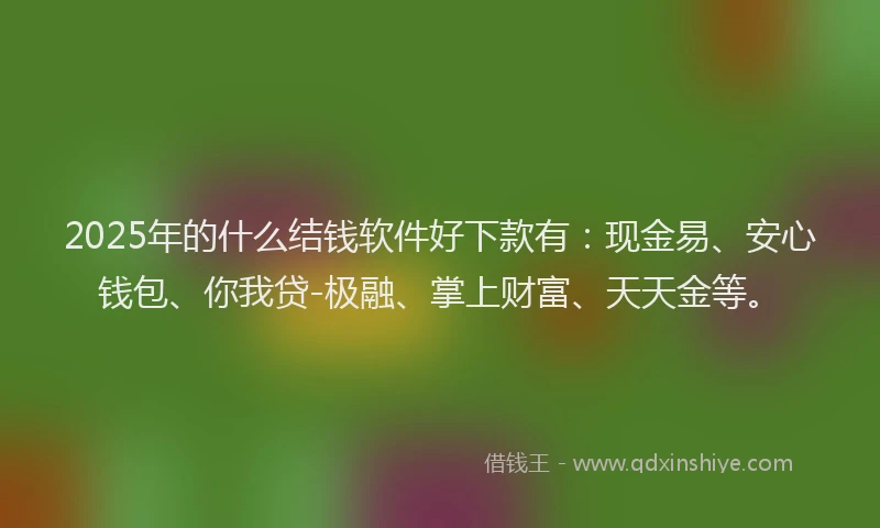 2025年的什么结钱软件好下款有:现金易、安心钱包、你我贷-极融、掌上财富、天天金等。