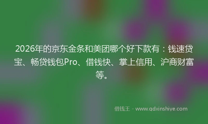 2026年的京东金条和美团哪个好下款有：钱速贷宝、畅贷钱包Pro、借钱快、掌上信用、沪商财富等。