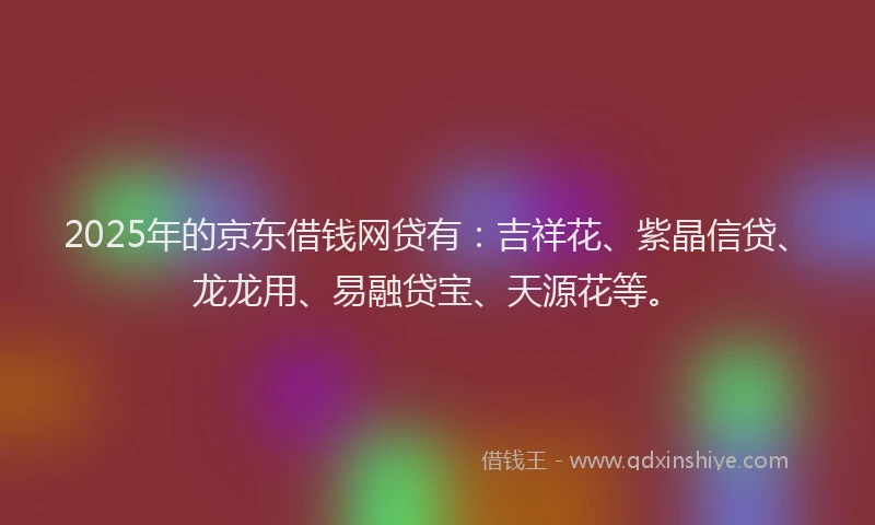 2025年的京东借钱网贷有：吉祥花、紫晶信贷、龙龙用、易融贷宝、天源花等。