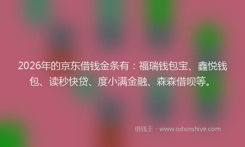 2026年的京东借钱金条有:福瑞钱包宝、鑫悦钱包、读秒快贷、度小满金融、森森借呗等。