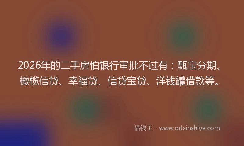 2026年的二手房怕银行审批不过有：甄宝分期、橄榄信贷、幸福贷、信贷宝贷、洋钱罐借款等。