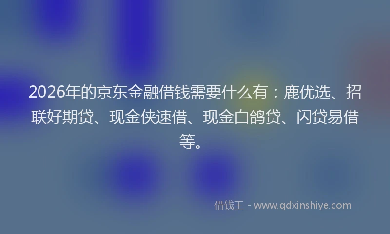 2026年的京东金融借钱需要什么有:鹿优选、招联好期贷、现金侠速借、现金白鸽贷、闪贷易借等。