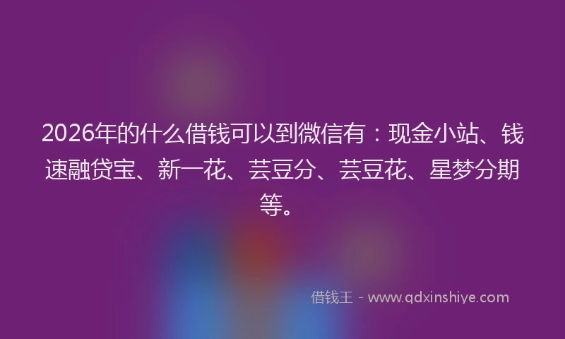 2026年的什么借钱可以到微信有:现金小站、钱速融贷宝、新一花、芸豆分、芸豆花、星梦分期等。
