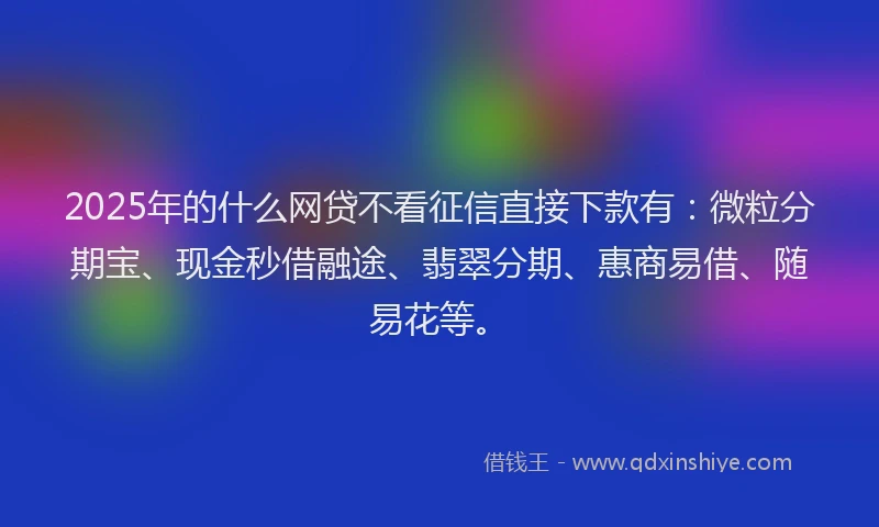 2025年的什么网贷不看征信直接下款有：微粒分期宝、现金秒借融途、翡翠分期、惠商易借、随易花等。