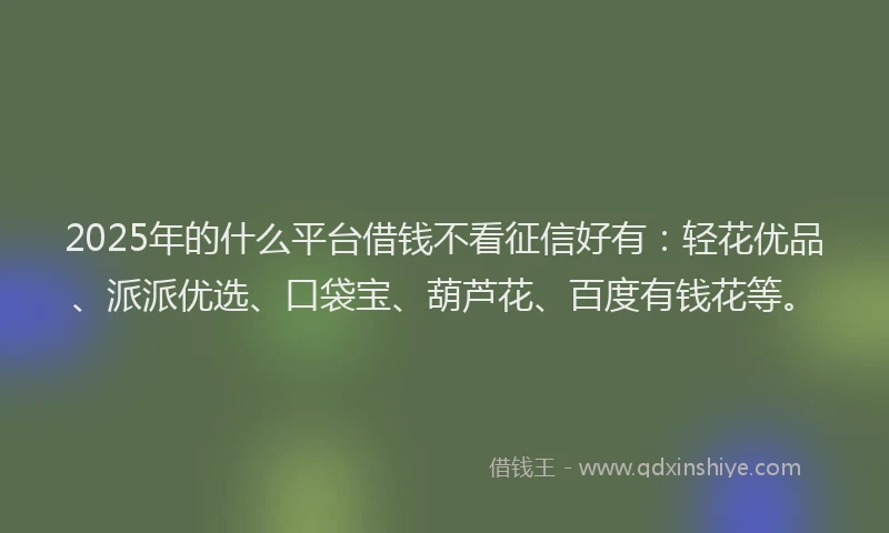 2025年的什么平台借钱不看征信好有：轻花优品、派派优选、口袋宝、葫芦花、百度有钱花等。
