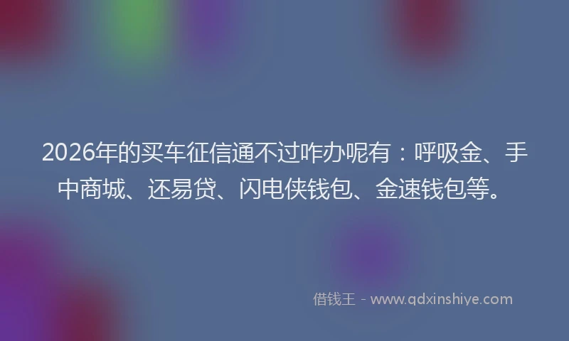2026年的买车征信通不过咋办呢有:呼吸金、手中商城、还易贷、闪电侠钱包、金速钱包等。