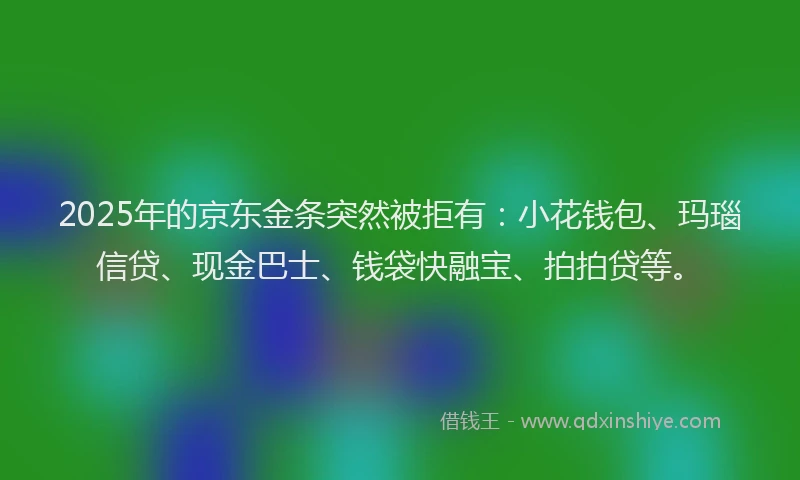 2025年的京东金条突然被拒有：小花钱包、玛瑙信贷、现金巴士、钱袋快融宝、拍拍贷等。