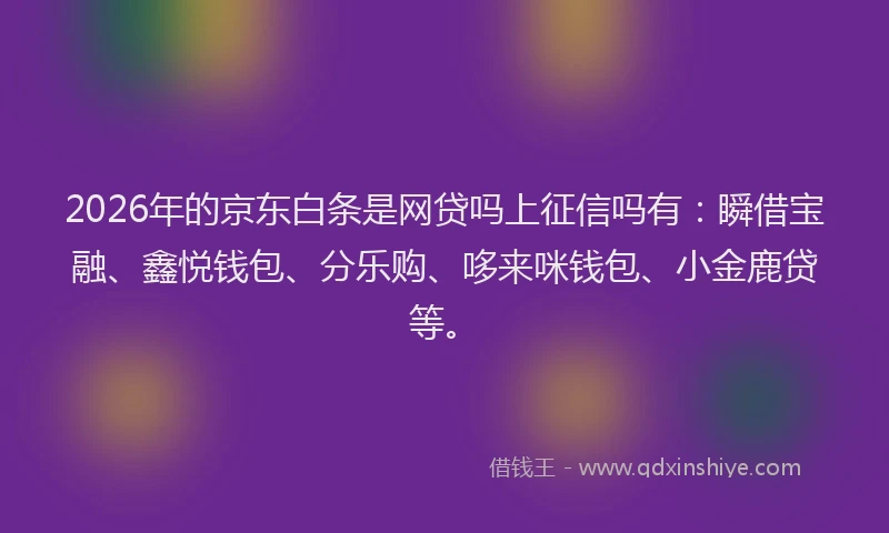 2026年的京东白条是网贷吗上征信吗有:瞬借宝融、鑫悦钱包、分乐购、哆来咪钱包、小金鹿贷等。