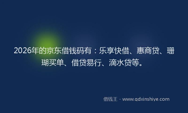 2026年的京东借钱码有：乐享快借、惠商贷、珊瑚买单、借贷易行、滴水贷等。