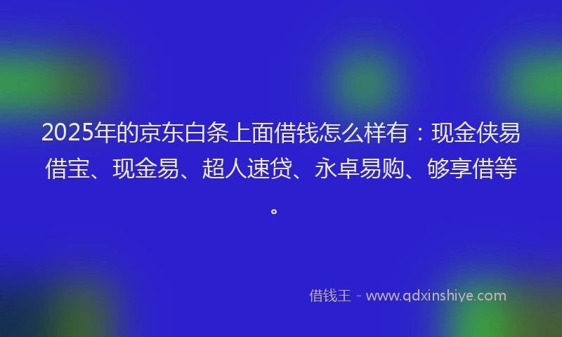 2025年的京东白条上面借钱怎么样有：现金侠易借宝、现金易、超人速贷、永卓易购、够享借等。