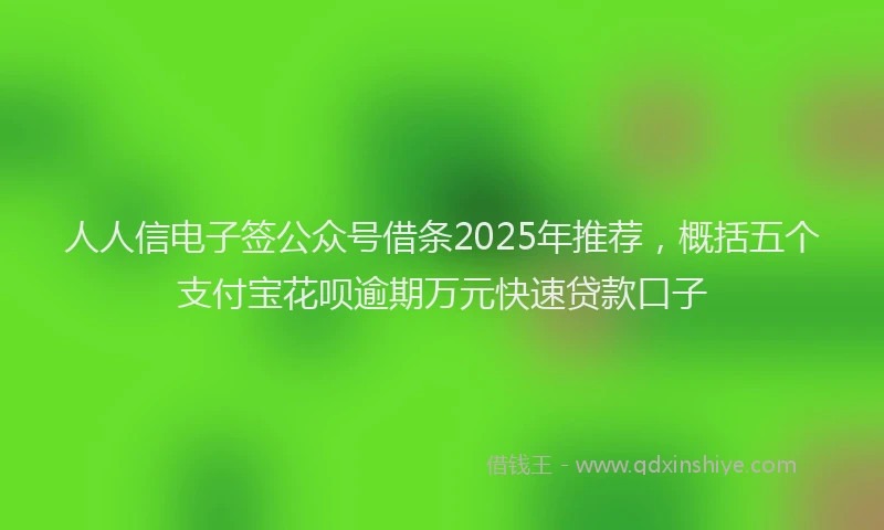 人人信电子签公众号借条2025年推荐，概括五个支付宝花呗逾期万元快速贷款口子