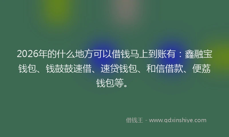 2026年的什么地方可以借钱马上到账有：鑫融宝钱包、钱鼓鼓速借、速贷钱包、和信借款、便荔钱包等。