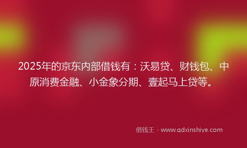 2025年的京东内部借钱有：沃易贷、财钱包、中原消费金融、小金象分期、壹起马上贷等。