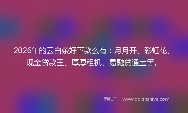2026年的云白条好下款么有：月月开、彩虹花、现金贷款王、厚厚租机、易融贷通宝等。