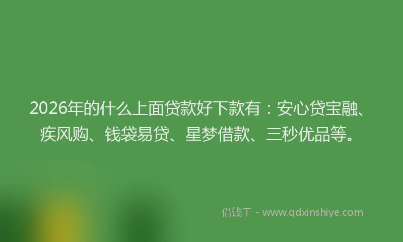 2026年的什么上面贷款好下款有：安心贷宝融、疾风购、钱袋易贷、星梦借款、三秒优品等。