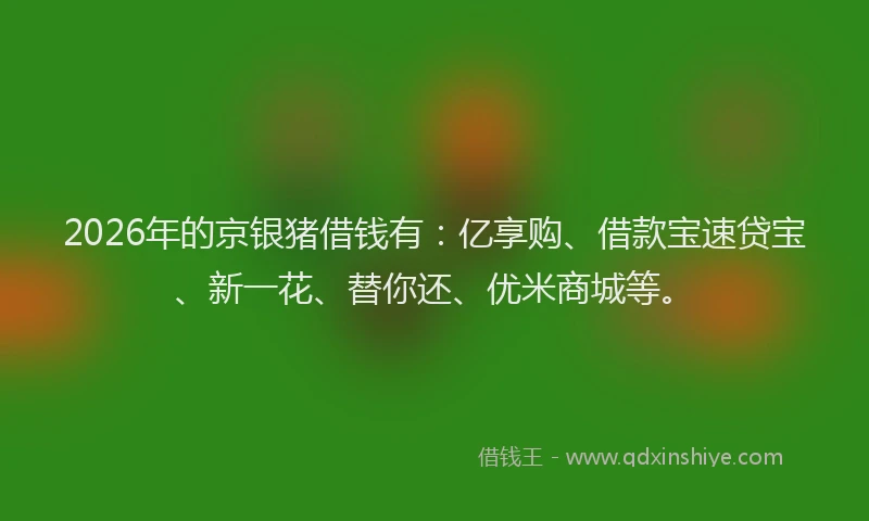 2026年的京银猪借钱有：亿享购、借款宝速贷宝、新一花、替你还、优米商城等。