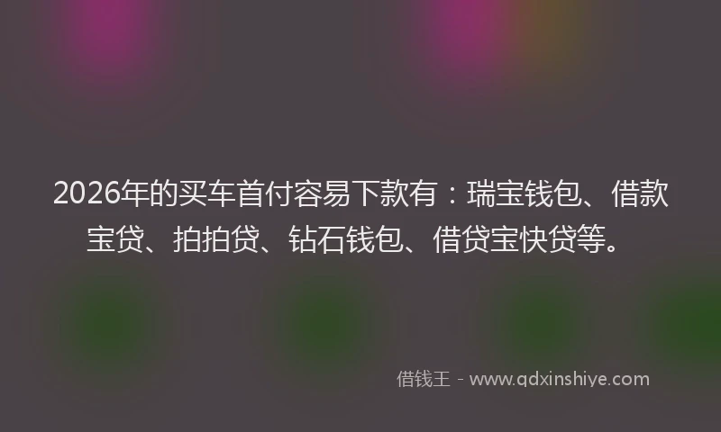 2026年的买车首付容易下款有：瑞宝钱包、借款宝贷、拍拍贷、钻石钱包、借贷宝快贷等。