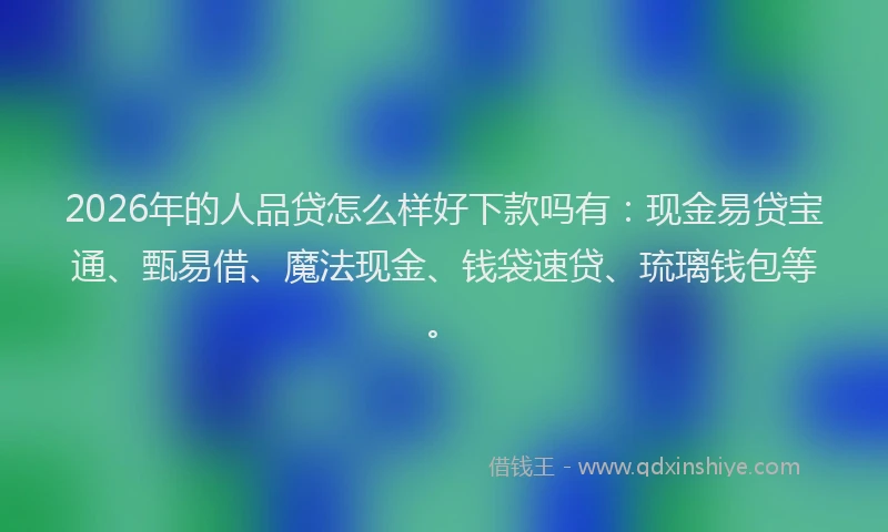 2026年的人品贷怎么样好下款吗有：现金易贷宝通、甄易借、魔法现金、钱袋速贷、琉璃钱包等。