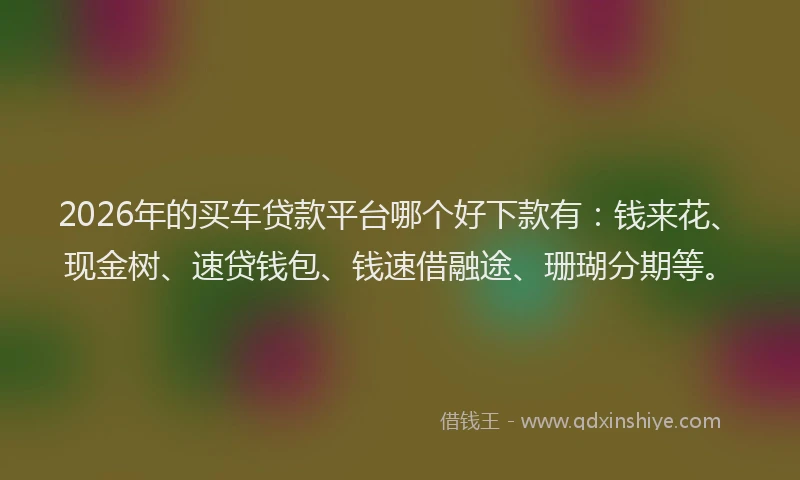 2026年的买车贷款平台哪个好下款有：钱来花、现金树、速贷钱包、钱速借融途、珊瑚分期等。