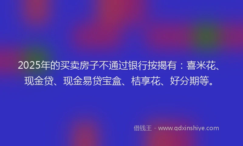 2025年的买卖房子不通过银行按揭有：喜米花、现金贷、现金易贷宝盒、桔享花、好分期等。