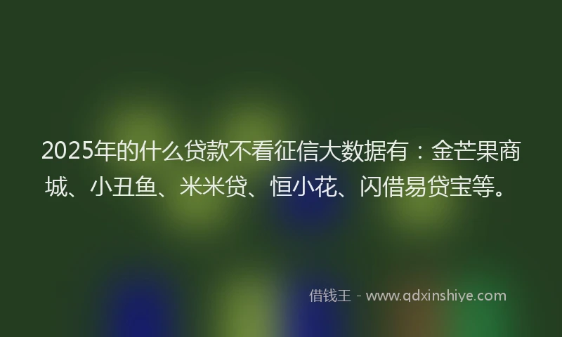 2025年的什么贷款不看征信大数据有：金芒果商城、小丑鱼、米米贷、恒小花、闪借易贷宝等。