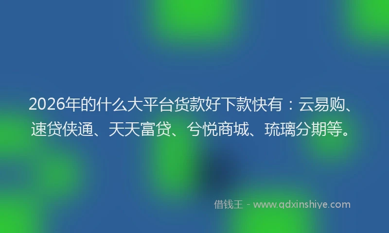 2026年的什么大平台货款好下款快有：云易购、速贷侠通、天天富贷、兮悦商城、琉璃分期等。