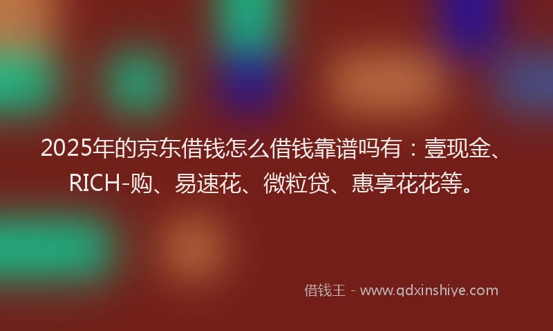 2025年的京东借钱怎么借钱靠谱吗有:壹现金、RICH-购、易速花、微粒贷、惠享花花等。