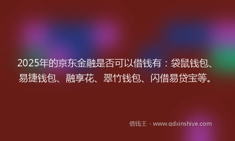 2025年的京东金融是否可以借钱有：袋鼠钱包、易捷钱包、融享花、翠竹钱包、闪借易贷宝等。