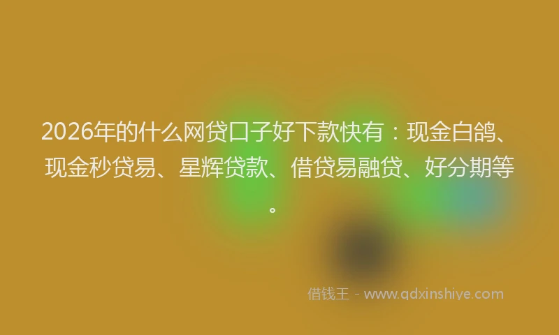 2026年的什么网贷口子好下款快有：现金白鸽、现金秒贷易、星辉贷款、借贷易融贷、好分期等。
