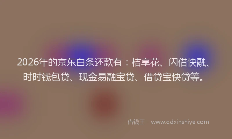 2026年的京东白条还款有：桔享花、闪借快融、时时钱包贷、现金易融宝贷、借贷宝快贷等。