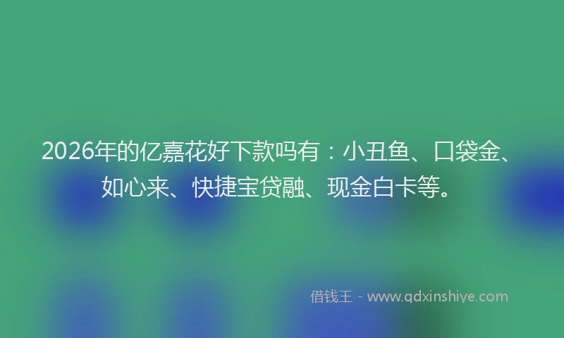 2026年的亿嘉花好下款吗有：小丑鱼、口袋金、如心来、快捷宝贷融、现金白卡等。