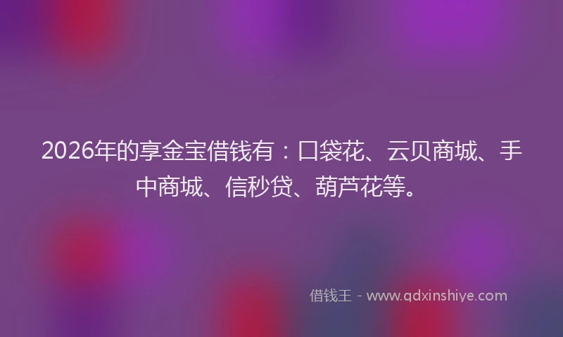2026年的享金宝借钱有：口袋花、云贝商城、手中商城、信秒贷、葫芦花等。
