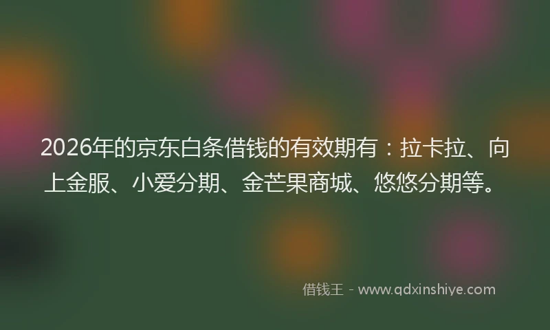 2026年的京东白条借钱的有效期有：拉卡拉、向上金服、小爱分期、金芒果商城、悠悠分期等。