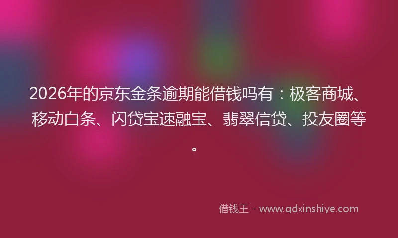 2026年的京东金条逾期能借钱吗有:极客商城、移动白条、闪贷宝速融宝、翡翠信贷、投友圈等。