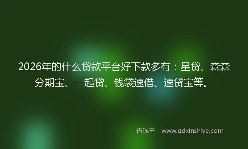 2026年的什么贷款平台好下款多有：星贷、森森分期宝、一起贷、钱袋速借、速贷宝等。