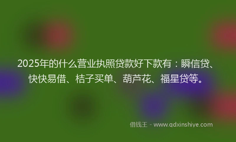2025年的什么营业执照贷款好下款有：瞬信贷、快快易借、桔子买单、葫芦花、福星贷等。