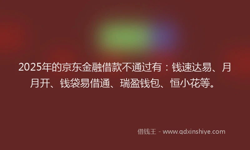 2025年的京东金融借款不通过有：钱速达易、月月开、钱袋易借通、瑞盈钱包、恒小花等。