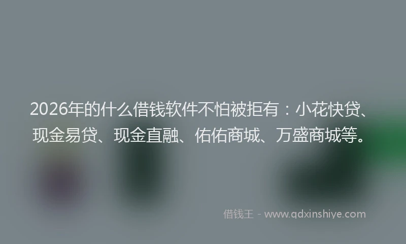 2026年的什么借钱软件不怕被拒有：小花快贷、现金易贷、现金直融、佑佑商城、万盛商城等。
