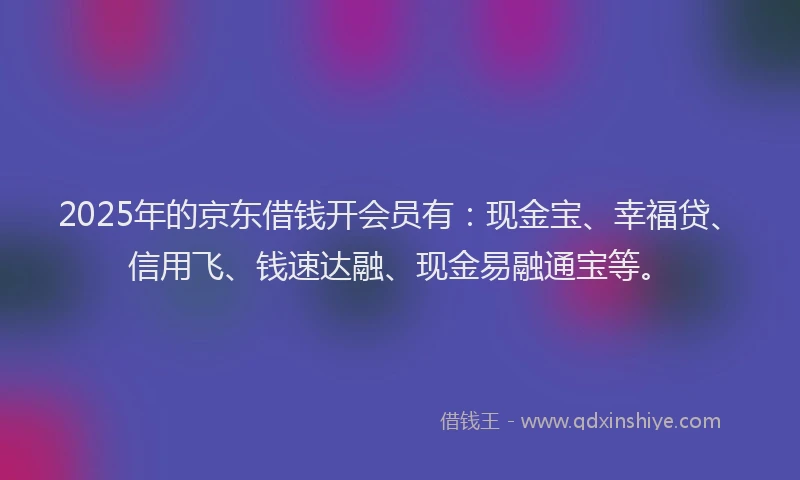 2025年的京东借钱开会员有：现金宝、幸福贷、信用飞、钱速达融、现金易融通宝等。
