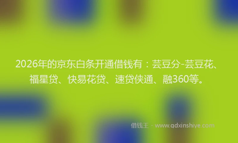 2026年的京东白条开通借钱有：芸豆分-芸豆花、福星贷、快易花贷、速贷侠通、融360等。
